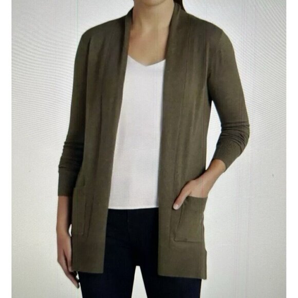 Pink Clover Stitch Fix Olive Green Penton Stretch Open Cardigan Sweater Size M - Picture 1 of 11